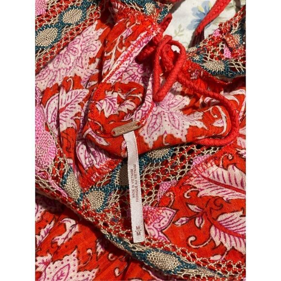 Free People moon child printed crochet inset colorful maxi top M - Picture 7 of 12